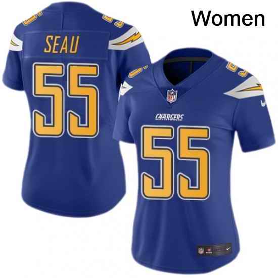 Womens Nike Los Angeles Chargers 55 Junior Seau Limited Electric Blue Rush Vapor Untouchable NFL Jersey